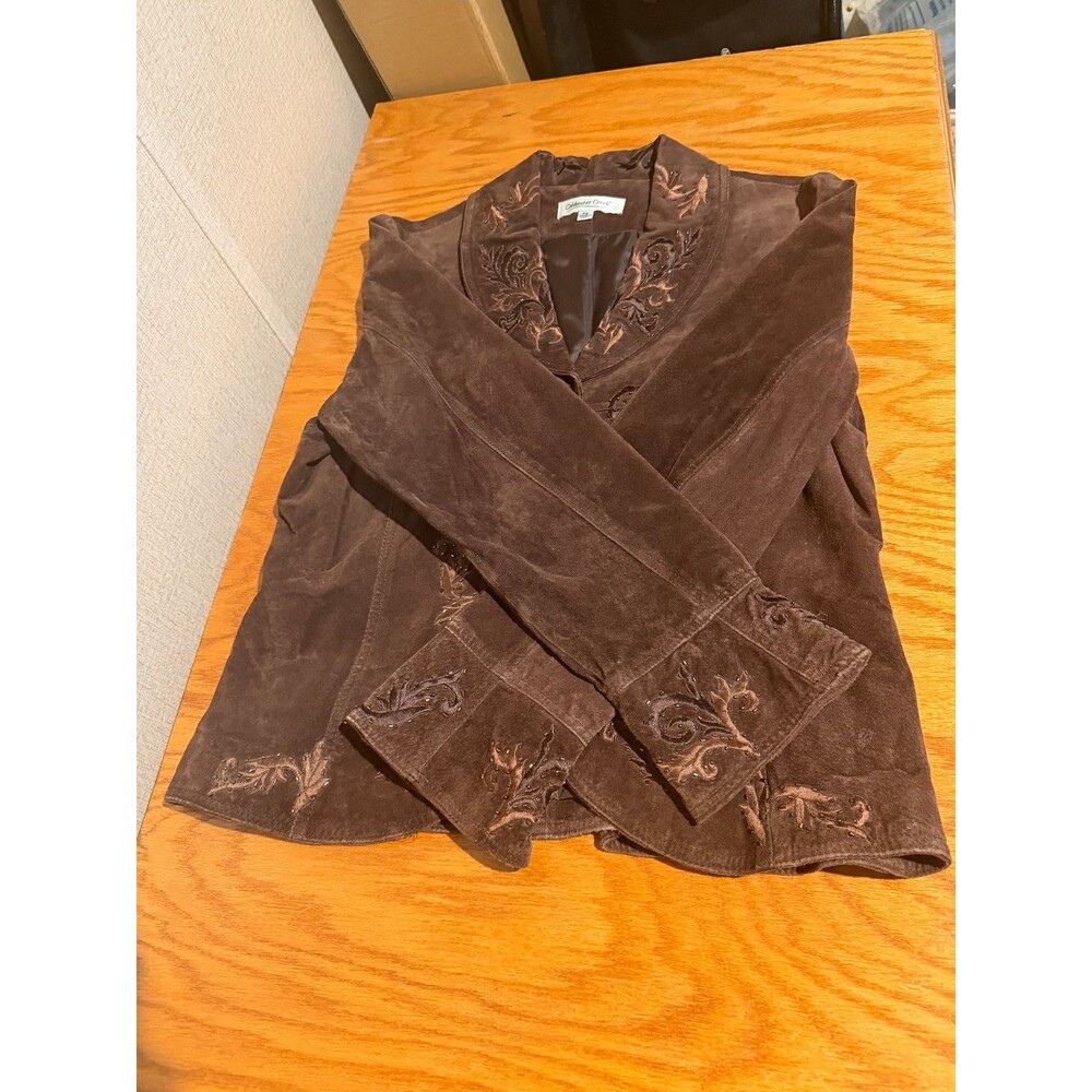 Coldwater Creek Womens Petite Small Brown Suede Embroidered Beaded Jacket PS - Picture 3 of 14